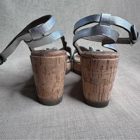 Stella McCartney Linda Cork Platform Metallic Silver Strappy Sandals 37